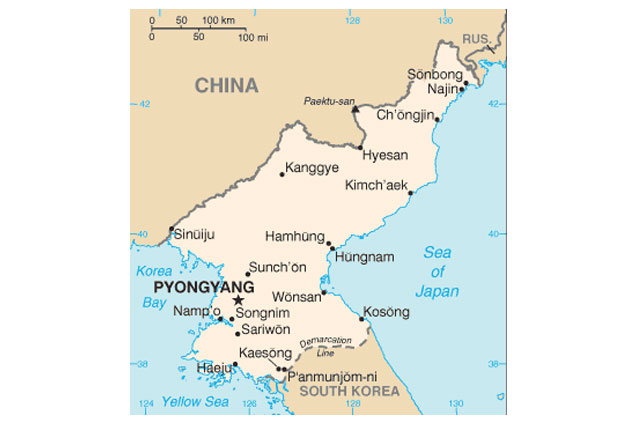 north korea map at night. North Korea Map (Thomas