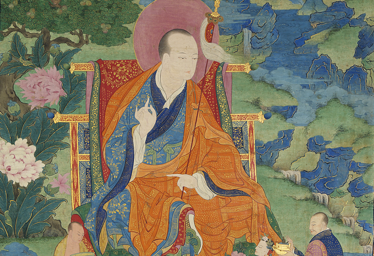 Vajriputra Arhat. 17th century. Possibly Kham (East Tibet). Tradition: Gelug. Pigments on cloth. MU-CIV/MAO 'Giuseppe Tucci,' inv. 926/759. Placement as indicated on verso: 3rd from right. Image courtesy of the Museum of Civilisation/Museum of Oriental Art 'Giuseppe Tucci,' Rome.
