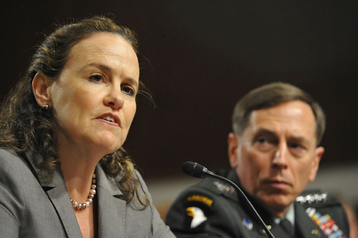 US Under Secretary of Defense for Policy Michele Flournoy (L) speaks on June 15, 2010 as US Army Gen. David Petraeus looks on during a hearing of the US Senate Armed Services Committee on Capitol Hill in Washington, DC. (Karen Bleier/AFP/Getty Images)