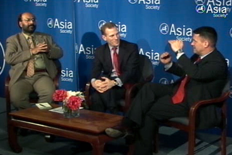 L to R: Hassan Abbas, Jamie Metzl, and Michael Fenzel at Asia Society New York on Feb. 16, 2011.