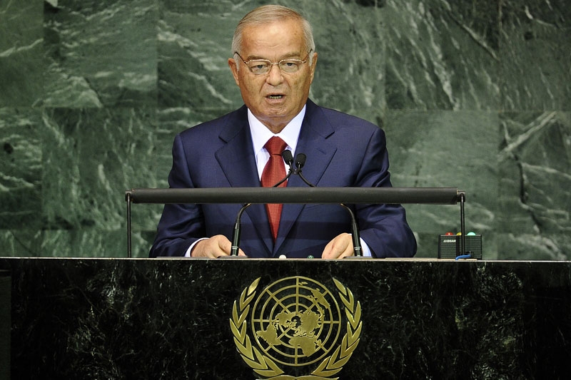 Uzbekistan President Islam Karimov addresses UN headquarters in New York on Sept. 20, 2010. A lawsuit currently in French courts reveals Karimov's family to be sensitive about his being referred to as a "dictator." (Emmanuel Dunand/Getty Images)