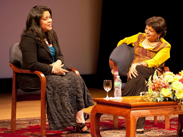 Maya Soetoro-Ng (L) with Asia Society President Vishakha Desai in New York on July 10, 2012. (Nan Melville/Asia Society)
