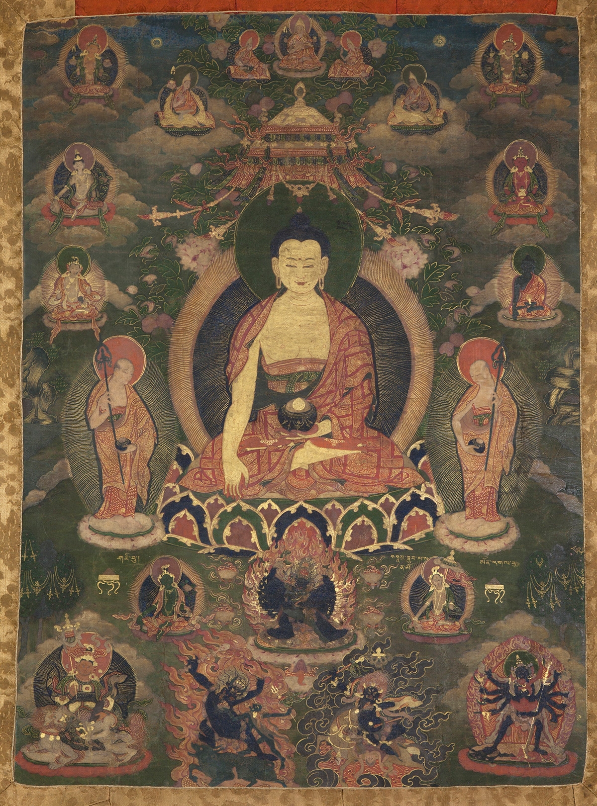 Shakyamuni Buddha. 18th century. Tibet. Tradition: Gelug. Pigments on cloth. MU-CIV/MAO "Giuseppe Tucci," inv. 970/803. Image courtesy of the Museum of Civilisation/Museum of Oriental Art "Giuseppe Tucci," Rome.