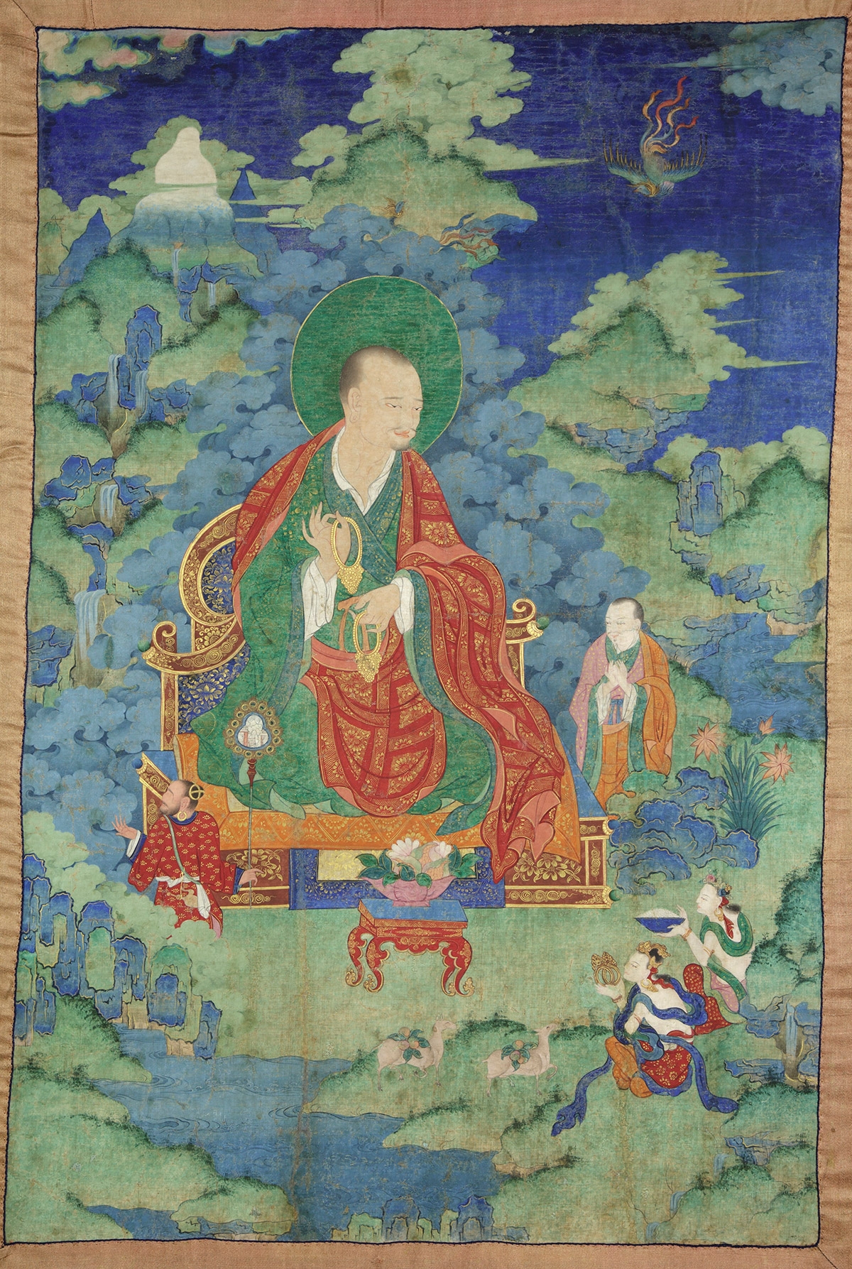 Kalika Arhat. 17th century. Possibly Kham (East Tibet). Tradition: Gelug. Pigments on cloth. MU-CIV/MAO "Giuseppe Tucci," inv. 925/758. Placement as indicated on verso: 4th from right. Image courtesy of the Museum of Civilisation/Museum of Oriental Art "Giuseppe Tucci," Rome.