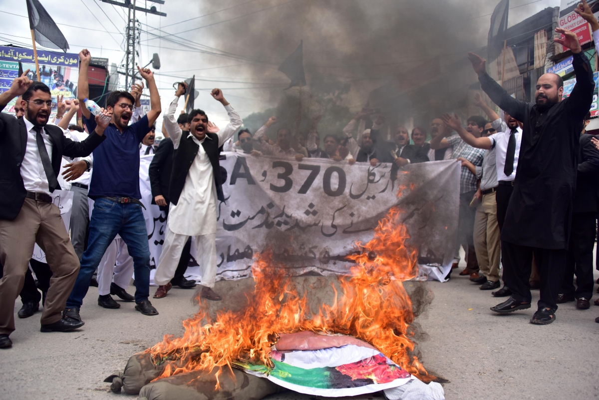 Pakistani Kashmiri lawyers protest India's decision to scrap special status of Jammu and Kashmir