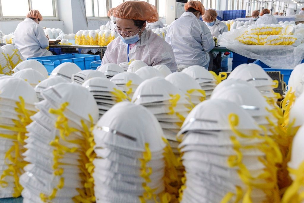 Face masks at a factory in Handan, China