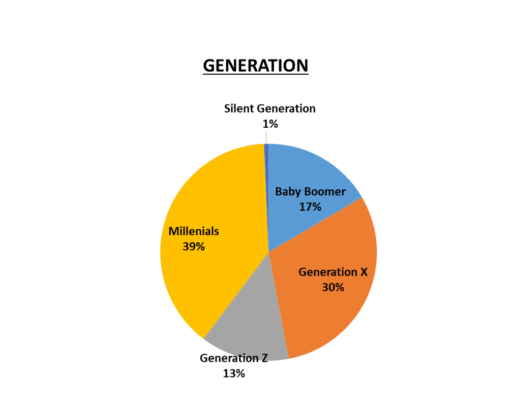 501(c)(3) Staff Generation 39% Millenials, 30% Generation X, 17% Baby Boomers, 13% Generation Z, 1% Silent Generation
