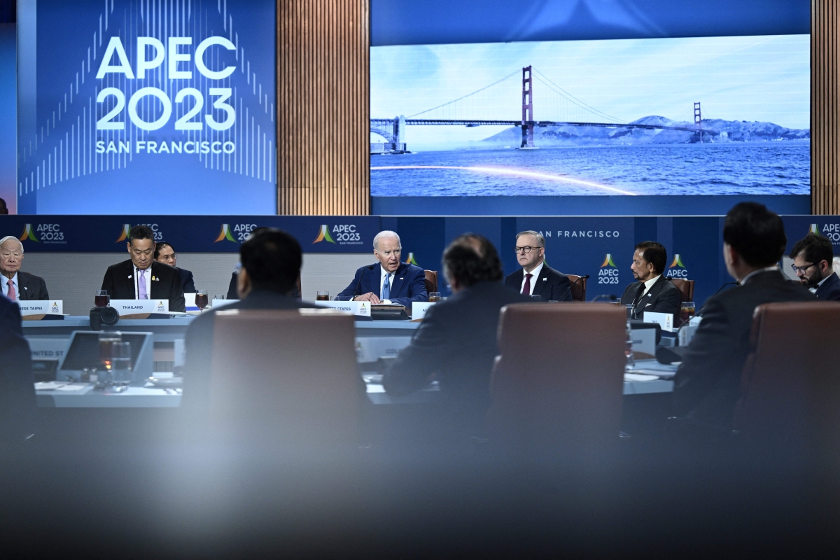 US President Joe Biden speaks during the Asia-Pacific Economic Cooperation (APEC) summit in San Francisco, California, on November 16, 2023. The APEC Summit takes place through November 17. 