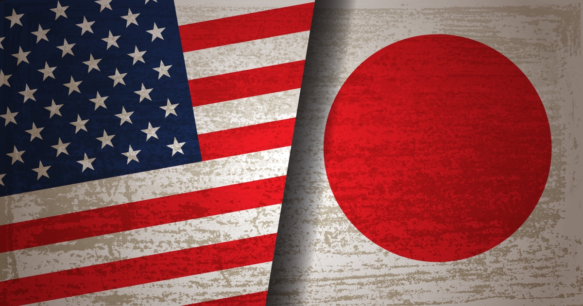 Vector of USA and Japanese flag with grunge texture background. 