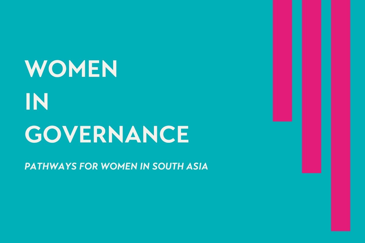 Women in Governance series page banner in AS teal, pink and off-white