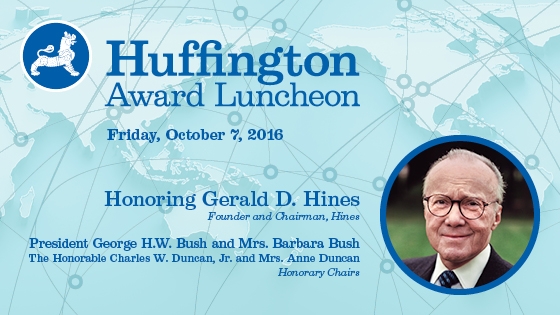 The Huffington award will be presented at an October 7, 2016 luncheon at the Hilton Americas-Houston.