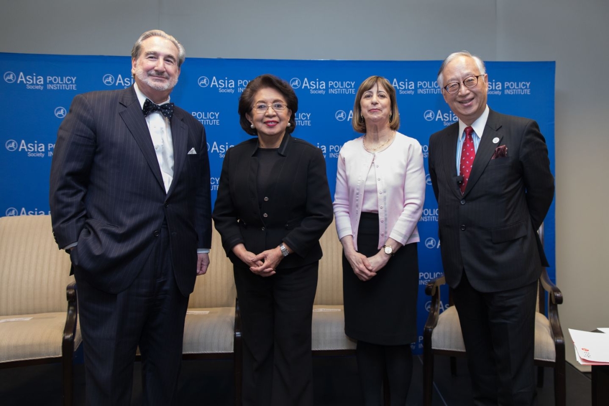 Speakers Charles Levy, Conchita Carpio Morales, Wendy Cutler, and Yorizumi Watanabe at an Asia Society Policy Institute panel discussion in Washington on March 29, 2017. (Nick Khazal / Asia Society)