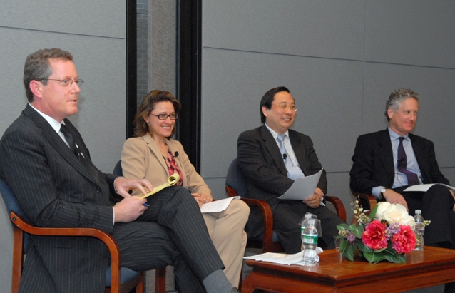 Left to right: Scott Malcomson, Stephanie Kleine-Ahlbrandt, Victor Gao, Harry Broadman (Elsa Ruiz/Asia Society)