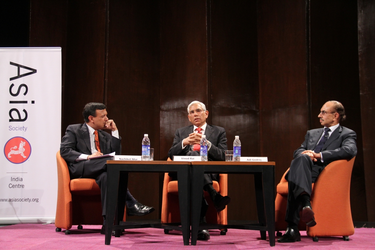 Highlights of the discussion with Nachiket Mor, Vinod Rai and Adi Godrej in Mumbai on July 12, 2012. (8 min., 51 sec.)