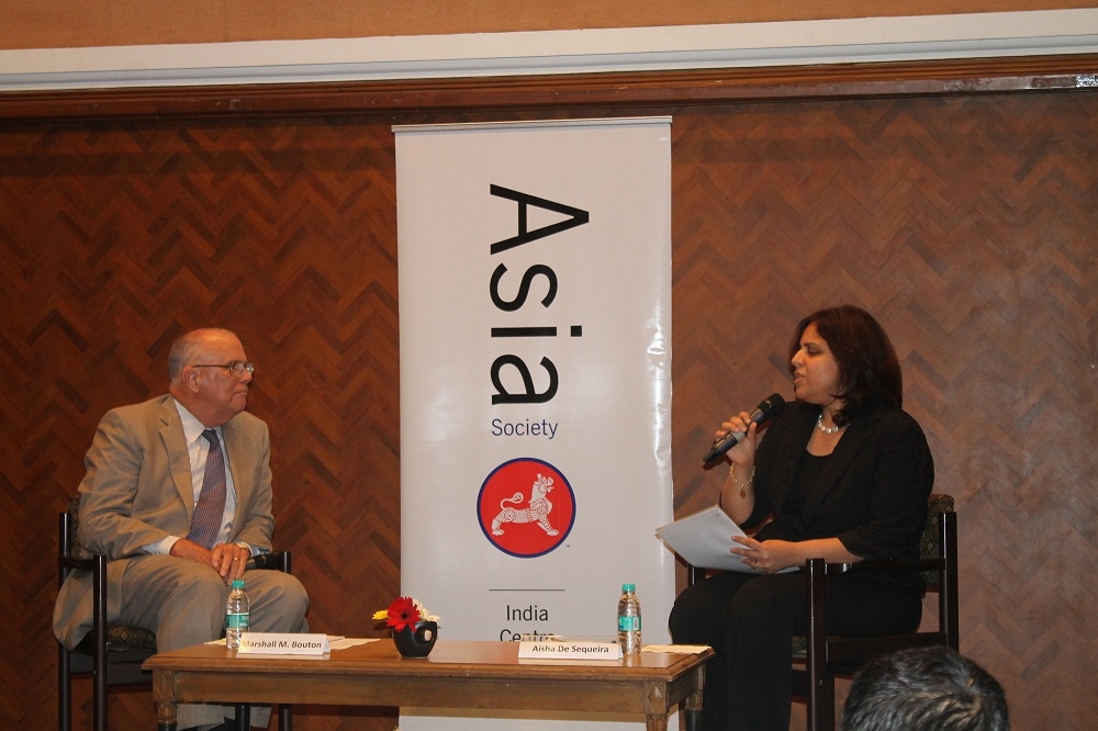 Marshall M. Bouton (L) and Aisha De Sequeira (R) in Mumbai on September 11, 2014. (Asia Society India Centre)