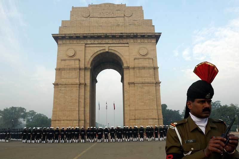 Indian army personnel stands guard at India Gate on Vijay Diwas in New Delhi on December 16, 2008. (Prakash Singh/AFP/Getty Images)