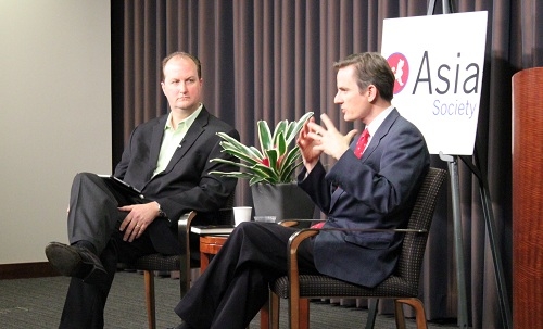 Robert Guest, at right, in conversation with Joe Morgan (Asia Society)