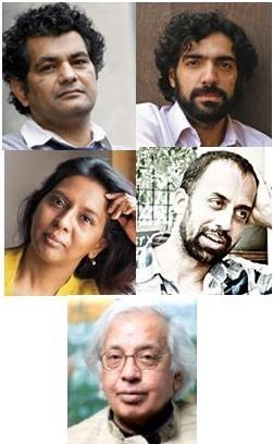 L-R, Mohammed Hanif, Aman Sethi, Meenal Baghel, Rabi Thapa & Ashok Vajpeyi