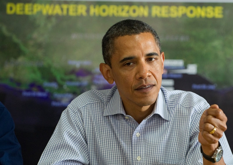 US President Barack Obama speaks about the oil spill following the BP Deepwater Horizon accident in New Orleans, Louisiana, June 4, 2010. (SAUL LOEB/AFP/Getty Images)
