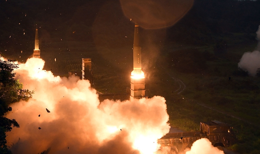 South Korea firing Hyunmu-2 missiles into the East Sea during a South Korea-U.S. joint missile drill aimed to counter North Korea's ICBM test on July 29, 2017 in East Coast, South Korea. (South Korean Defense Ministry via Getty Images)