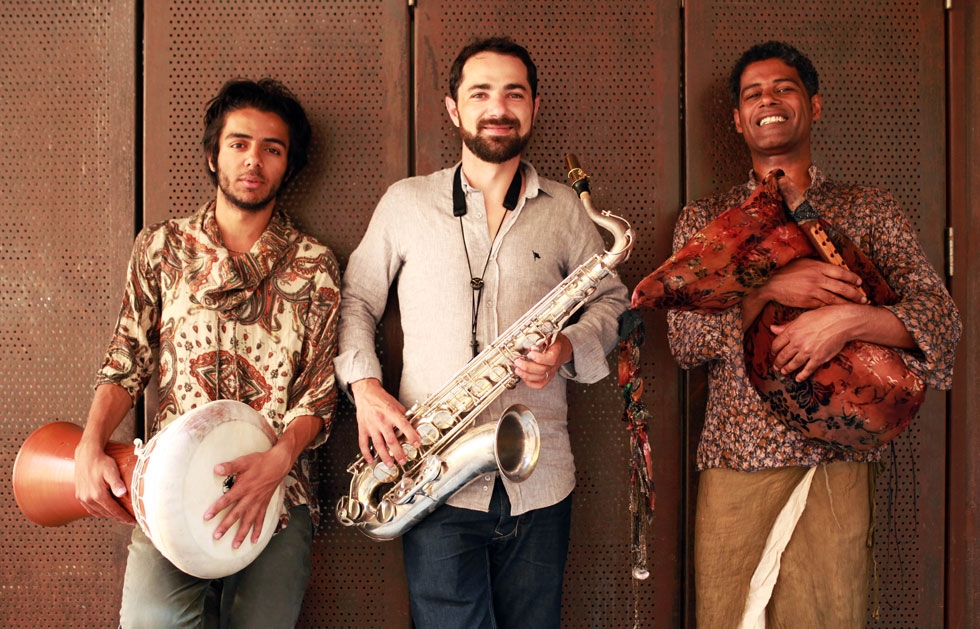 (Left to right:) Naghib Shanbehzadeh, Basel Rajoub, and Saeid Shanbehzadeh. (Carlos Casas/Aga Khan Music Initiative)