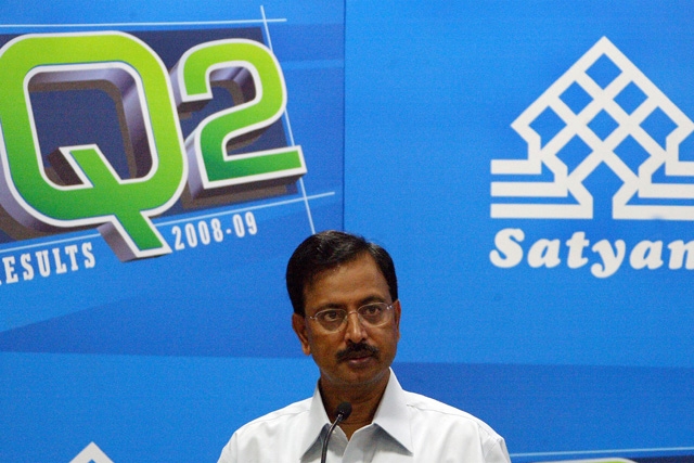 Chairman and founder of Satyam Computer Services, Ltd. Ramalinga Raju at a press conference in Hyderabad on October 17, 2008. (Noah Seelam/AFP/Getty Images)