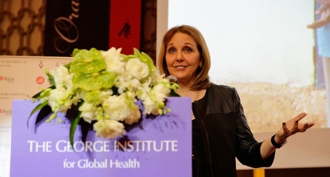 Asia Society President and CEO Josette Sheeran delivers the John Yu Oration before an audience of business leaders, diplomats, academics and policymakers in Beijing on November 20, 2015. (The George Institute)