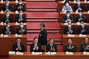 Chinese President Xi Jinping (Center) attend the fifth plenary session of the National People's Congress on March 12, 2023 in Beijing, China