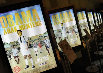 Movie posters for "Obama Anak Menteng" ("Obama the Menteng Kid"), a film about President Barack Obama's childhood days in Indonesia, are displayed in a Jakarta theater before a screening on June 30, 2010. (Romeo Gacad/AFP/Getty Images)