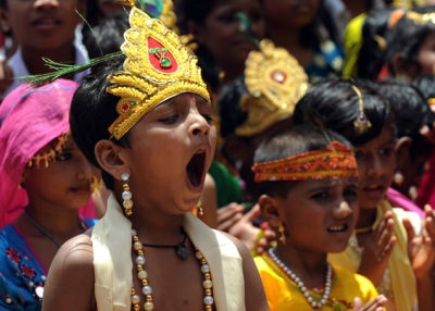 A young Lord Krishna yawns