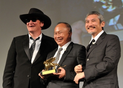 Directors Quentin Tarantino, John Woo, and Tsui Hark pose after the award presentation to Woo at the ceremony for The Golden Lion For Lifetime Achievement award during the 67th Venice Film Festival at the Sala Grande Palazzo Del Cinema on Sept. 3, 2010 in Venice, Italy. (Pascal Le Segretain/Getty Images)