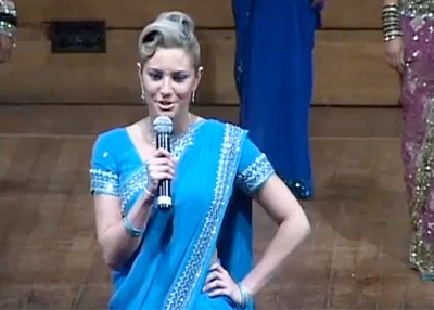 Jacinta Lal gives a speech at Miss IndiaNZ beauty pageant upon winning the coveted title. 