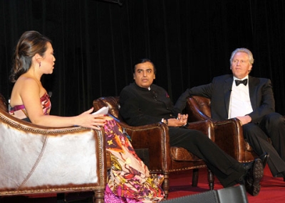 CNBC's Melissa Lee interviews Awards Dinner honorees Mukesh Ambani and Jeffrey Immelt onstage at the Waldorf=Astoria on Nov. 16, 2010. (9 min., 10 sec.)