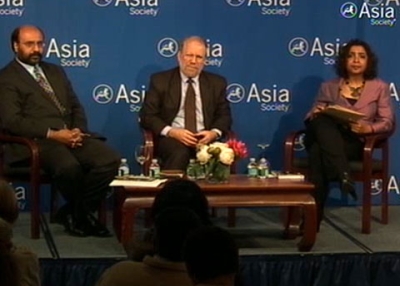 L to R: Hassan Abbas, Philip Oldenburg, and Kanchan Chandra at Asia Society New York on Feb. 15, 2011.