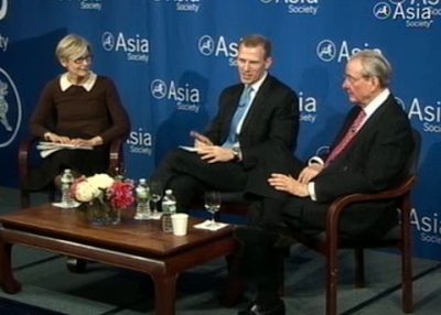L to R: Kathleen Stephansen, Jamie Metzl, and William R. Rhodes at Asia Society's task force report launch event in New York on Mar. 23, 2011. 