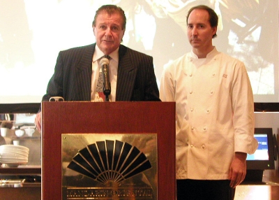 Asia Society Washington Center Exec. Director Jack Garrity (L) with Cityzens Chef Eric Ziebold (R) at the Japan benefit on April 19, 2011. 