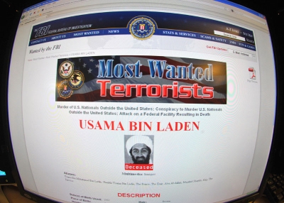 This May 2, 2011 photo shows the FBI website announcing the death of Osama Bin Laden. Bin Laden was killed in an overnight raid by US forces on a heavily fortified compound north of Islamabad, US President Barack Obama announced in a late-night White House address. (Karen Bleier/AFP/Getty Images)