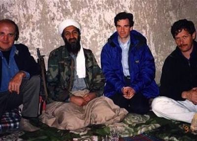 Peter Bergen, second from right, with Osama bin Laden in 1997.