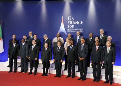 G8 leaders pose with other delegates for a "family photo" on the sideline of the G8 summit in Deauville, northwestern France, on May 27, 2011. (Jewel Samad/AFP/Getty Images) 