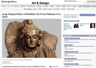 Screen capture of the New York Times article on Asia Society's Gandhara exhibition on July 27, 2011. 