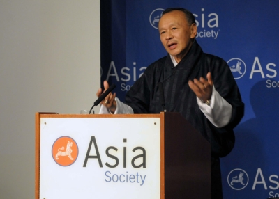 Jigmi Y. Thinley, Prime Minister of Bhutan, speaks at the Asia Society in New York on September 19, 2011. (Elsa Ruiz)