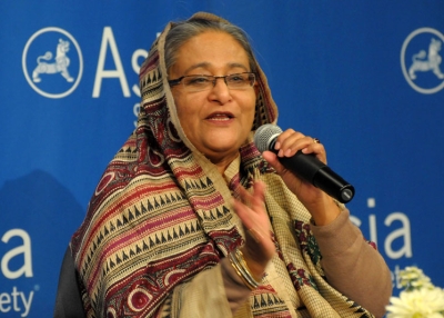 Sheikh Hasina, Prime Minister of Bangladesh, speaks at the Asia Society in New York on September 20, 2011. (Elsa Ruiz)
