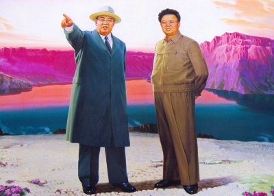 Kim Il Sung (L) and Kim Jong Il are pictured in this piece of propaganda art photographed in North Korea. (Flickr/yeowatzup)