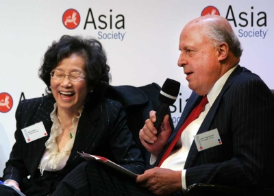 Yuan Ming, Director of the American Studies Center at Peking University, reacts as Former U.S. Secretary of State John Negroponte makes a point during the Asia Society Hong Kong Center's inaugural public forum, February 10, 2010.  (Bill Swersey/Asia Society)