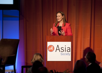 Former Under Secretary of Defense for Policy Michèle Flournoy delivers a speech at Asia Society's Washington Awards Dinner on June 19, 2012. (Margot Schulman)