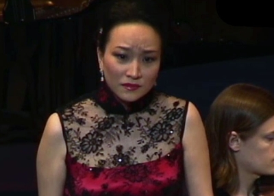 Soprano Fang Tao Jiang on stage at Asia Society New York on May 1, 2012.