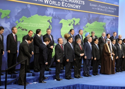 World leaders pose for a group photo at the G20 summit in Washington, DC on Nov. 15, 2008. Four years later, Ian Bremmer argues, the G20 is no longer a source of meaningful leadership. (Tim Sloan/AFP/Getty Images) 