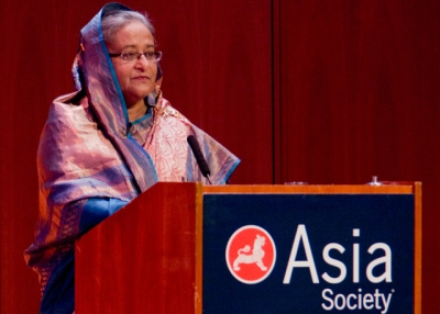 Sheikh Hasina, Prime Minister of Bangladesh, addresses Asia Society New York at the launch of the Climate Vulnerability Monitor on September 26, 2012.