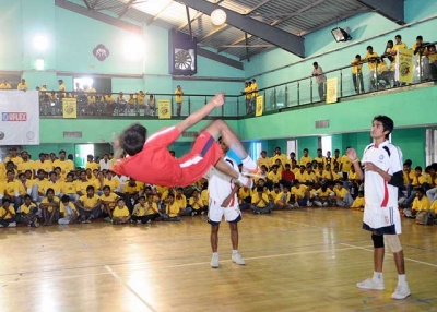 A sepak takraw match at the first-anniversary celebrations for the Uflex 'Khelo Dilli' campaign, organized by Stairs, in New Delhi on April 29, 2012. (stairs.org.in)