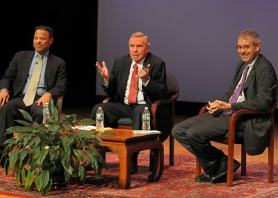L to R: Marc Mealy, Clyde Prestowitz, and Murray Hiebert at Asia Society New York on Oct. 23, 2012. (Elsa Ruiz/Asia Society)